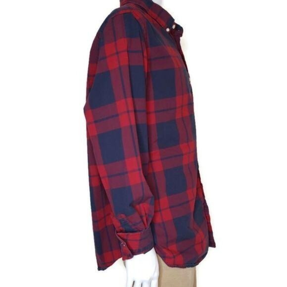 Goodfellow & Co Mens 2XB Northrop Shirt Red & Navy Plaid Long Sleeve Big & Tall - Picture 9 of 10